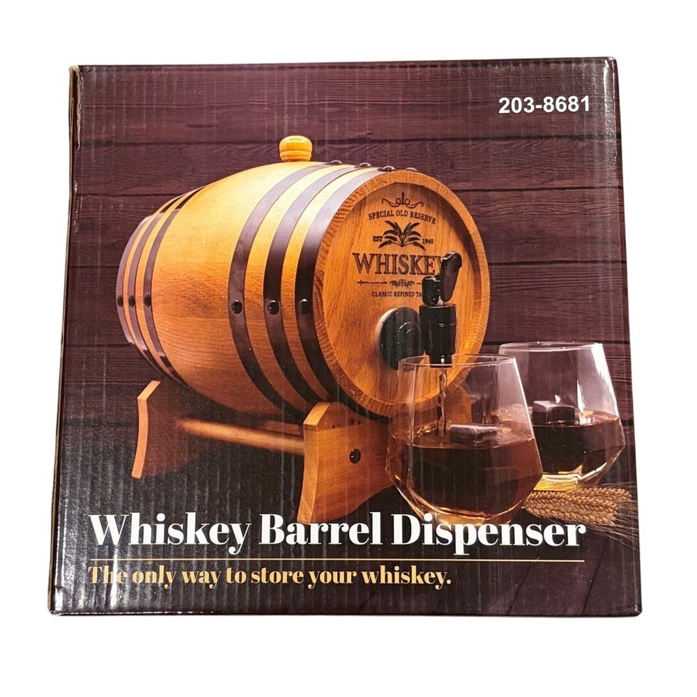 3L Real Wood Whiskey Barrel Dispenser with Tap and Stand 203-8681 New